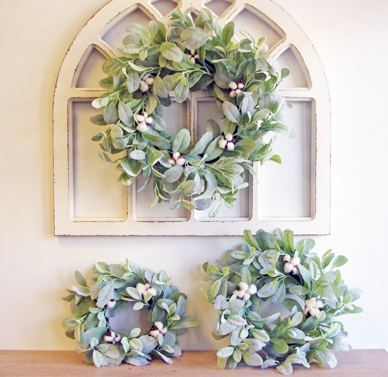 ESE Personalized Lambs Ear & Cotton Wreath Etsy