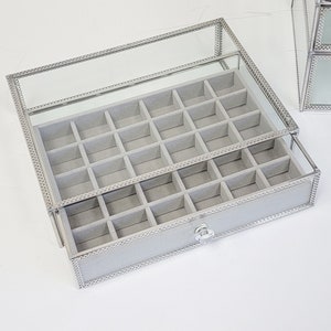 Personalized gifts Elegant Glass Jewelry Box storage Organizer with Removable Velvet Drawer Tray stackable