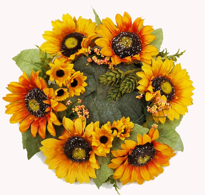 Candle Ring Fall Autumn Sunflower Hop 12 Wreath
