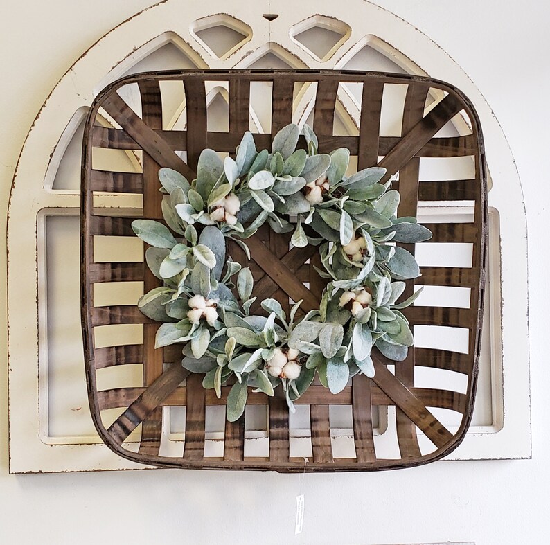 Tobacco Basket with Lambs Ear Wreath Wall Décor Etsy