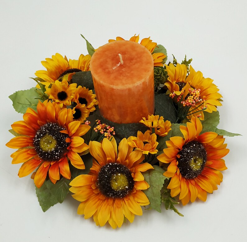 Candle Ring Fall Autumn Sunflower Hop 12 Wreath