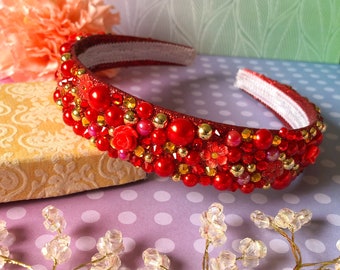 Mulan Crown Disney Inspired Red Glitter Sparkly Rhinestone Jewelled Headband Tiara