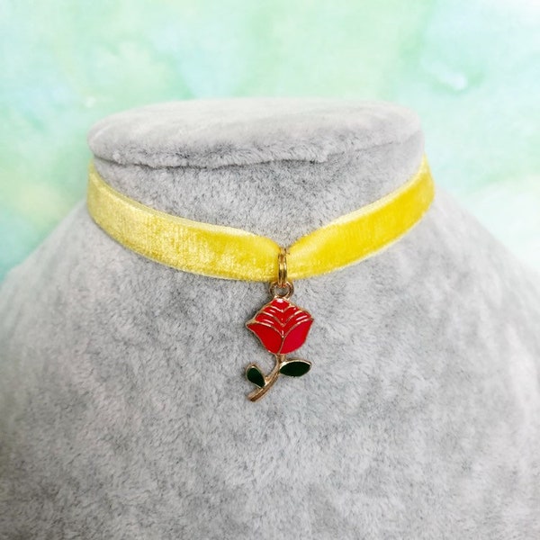 Beauty and the Beast Inspired Disney Princess Belle Rose Velvet Choker Necklace Disneybound