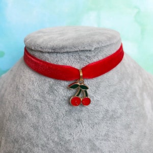 Red Cherry Kawaii Velvet Fuit Choker Necklace