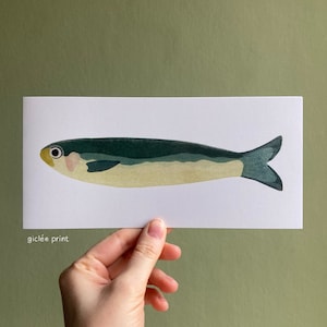 Carte de voeux poisson linogravure anchois