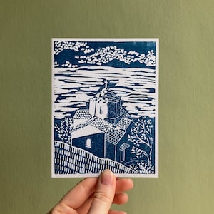 Skopelos Lino Handprinted Card, Greek Island Greetings Card