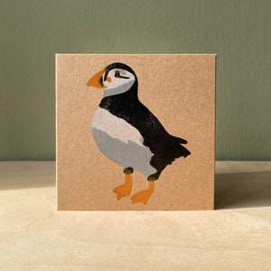 Puffin Linocut Greetings Card