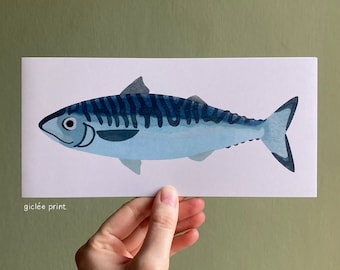 Mackerel Linocut fish greetings card