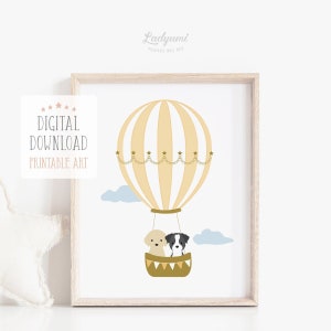 Hot Air Balloon Animal Print: Labrador & Border Collie Nursery Art (Digital Download)