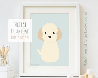 Labradoodle Nursery Art, Puppy Print, Printable Digital Download, Dog Wall Art, Puppy Kids Wall Art, Mom and Baby Gift