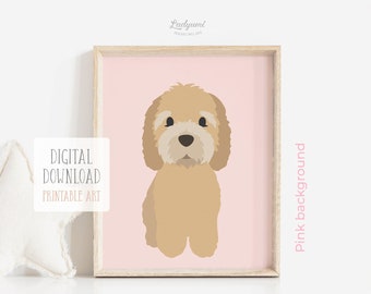 Golden Doodle Print, Dog Printable Wall Art, Pink Nursery Decor, Baby Girl Nursery Art, Pink Wall Decor, Digital Download