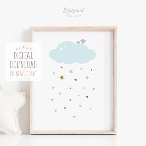 Cloud and Stars Nursery Print: Neutral Baby Room Decor (Digital Download)