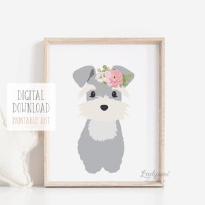 Schnauzer Flower Crown Print: Nursery Animal Art (Digital Download)