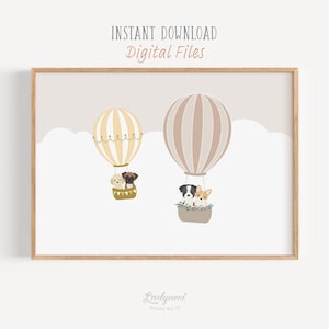Puppies in Hot Air Balloons Print: Dog Nursery Decor (Digital Download)