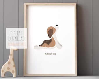 Yoga dog poster, Children's yoga art, Kids Room Decor, Printable Wall Art, Kids relaxation art, Digital Download