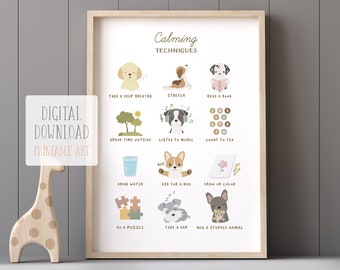 Educational Wall Art Printable, Calming Techiniques Poster, Kids Room Decor, Homeschool Print, Digital Download