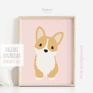 Welsh Corgi Nursery Print: Pink Puppy Art (Digital Download)