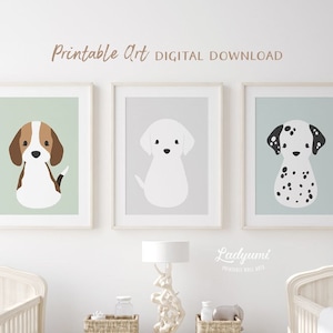 Dog Nursery Wall Art, Baby Boy Gift, Printable Kids Wall Art, Animal Print, Puppy Nursery Prints, Animal Nursery Set of 3, Digital Download