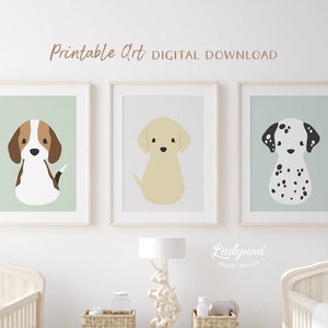 Dog Nursery Wall Art, Dog Lover Gift, Printable Kids Art, Nursery Animal Prints, Puppy Nursery Prints, Nursery Set of 3, Digital Download