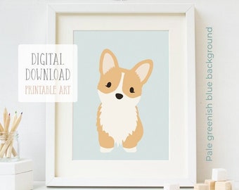 Puppy Nursery Decor, Nursery Printable Art, Welsh Corgi Print, Cute Dog Print, Baby Room Decor, Animal Nursery Art, Digital Download Art