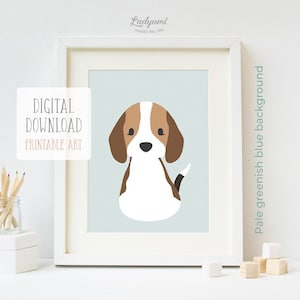 Puppy Nursery Print, Cute Puppy Printable Art, Beagle Print, Dog Printable Wall Art, Nursery Art, Baby Animal, Digital Instant Download Art