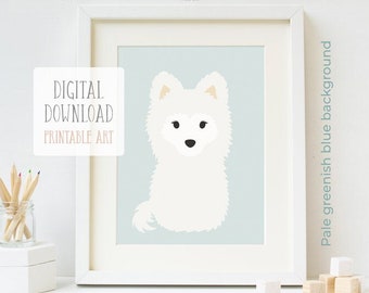 Puppy Nursery Decor, Nursery Printable Art, Samoyed Print, Cute Dog Print, Baby Room Decor, Animal Nursery Art, Digital Download Art