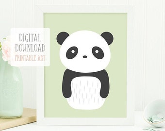 Panda Print, Woodland Nursery Print, Nursery Wall Art, Animal Nursery Decor, Printable Art Digital Download, Forest Animal Print, Kids Art