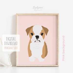 English Bulldog Puppy Print: Pink Nursery Decor (Digital Download)