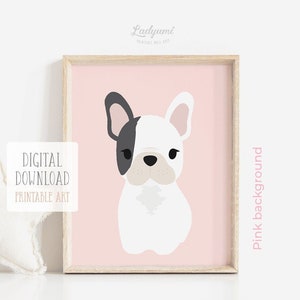 Dog Nursery Print, Baby Girl Nursery Wall Art, Pink Nursery Decor, Puppy Print, French Bulldog Decor, Printable Digital Download Art