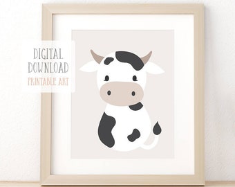 Farm Animal Print, Cow Nursery Print, Printable Animal Art, Nursery Wall Decor, Nursery Wall Art, Farmhouse Nursery, Digital Download Art