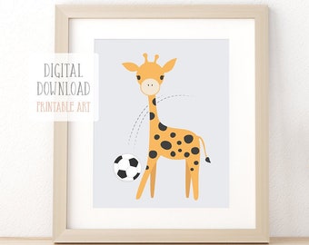 Sport Nursery Wall Art - Printable Animal Art - Safari Nursery Decor - Modern Wall Decor Boy - Giraffe Nursery Print - Digital Download Art