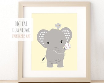 Sport Nursery Wall Art - Printable Animal Art - Safari Nursery Decor - Modern Wall Decor Boy - Elephant Nursery Print - Digital Download Art