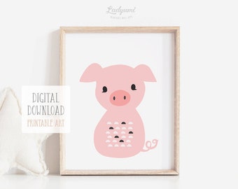 Pig Print, Farm Animal Nursery Print, Nursery Wall Art, Nursery Decor, Printable Art Digital Download, Baby Animal Print
