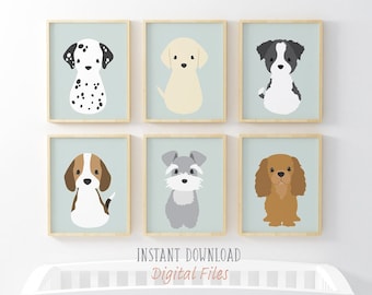 Puppies Nursery Prints, Printable Nursery Decor, Dog Nursery Art Set of 6, Dog Gift for New Mom, Kids Room Decor, Instant Download Art