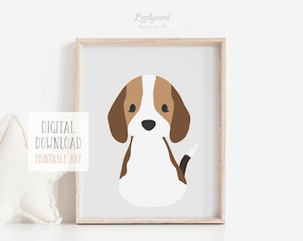 Beagle Print, Puppy Printable Art, Animal Nursery Print, Dog, Nursery Art, Baby Animal, Gray, Digital Instant Download Art