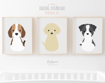 Set of 3 Puppy Nursery Wall Art Prints - Printable Nursery Art - Nursery Decor - Puppy Art - Baby Boy Nursery - Pet Lover Gift - Wall Art