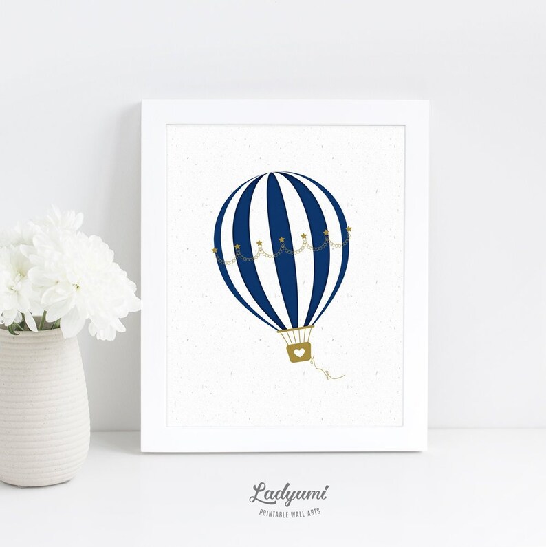 Hot Air Balloon Printable Nursery Art Navy Blue Nursery Wall Etsy