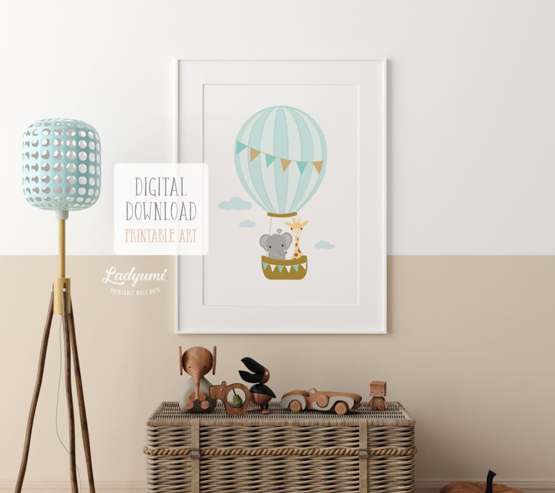 Hot Air Balloon Nursery Wall Art Printable Nursery Animal - Etsy