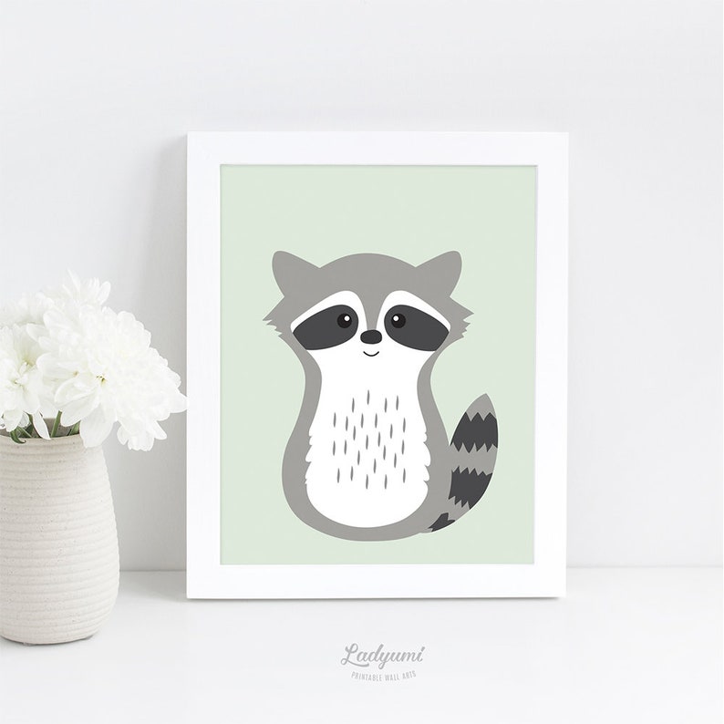 Raccoon Print Printable Art Woodland Nursery Nursery Wall Etsy