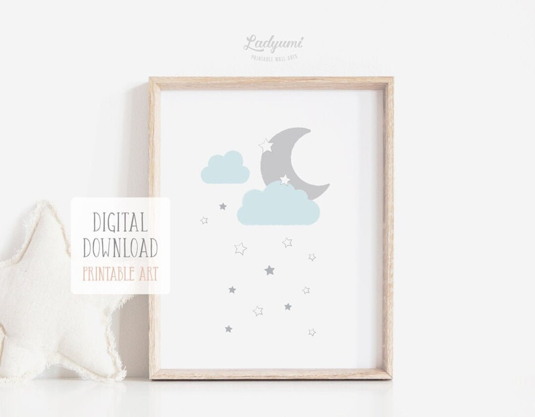 Moon & Stars Printable Wall Art Sky Nursery Print Neutral - Etsy