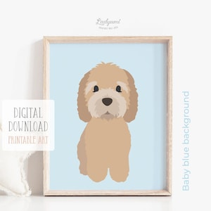 Golden Doodle Print, Dog Themed Nursery, Printable Digital Download, Kids Wall Art, Dog Lover Gift, Blue Baby Room Decor