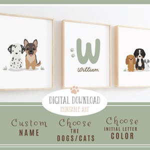 Custom Name Nursery Dog Prints: Set of 3 Puppy Wall Art (Digital Download)