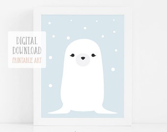 Seal Nursery Art, Animal Nursery Wall Art, Baby Gift Printable Art, Digital Download Art, Nursery Print, Modern Nursery Art,Baby Shower Gift