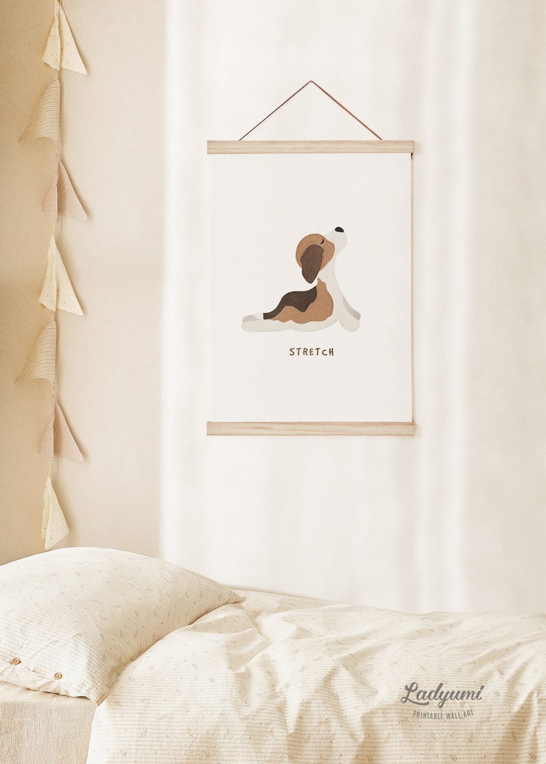 Yoga dog poster, Children's yoga art, Kids Room Decor, Printable Wall