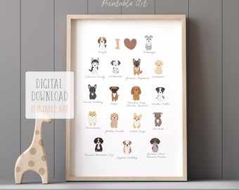 I Love Dogs Printable Wall Art Puppies Print Neutral Nursery Decor Kids Wall Art Neutral Nursery Poster Digital Download Art