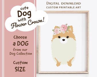 Dog with Flower Crown Print: Custom Printable Pet Art (Digital Download)