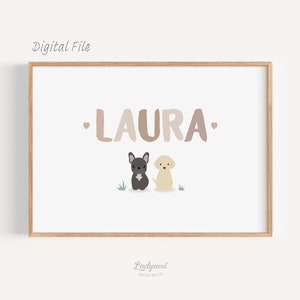 Dog Art for Nursery, Custom Name Print, Mom and Baby Gift, Personalized Dog Print, Dog Nursery, Kids Printable Wall Art, Digital Download image 8