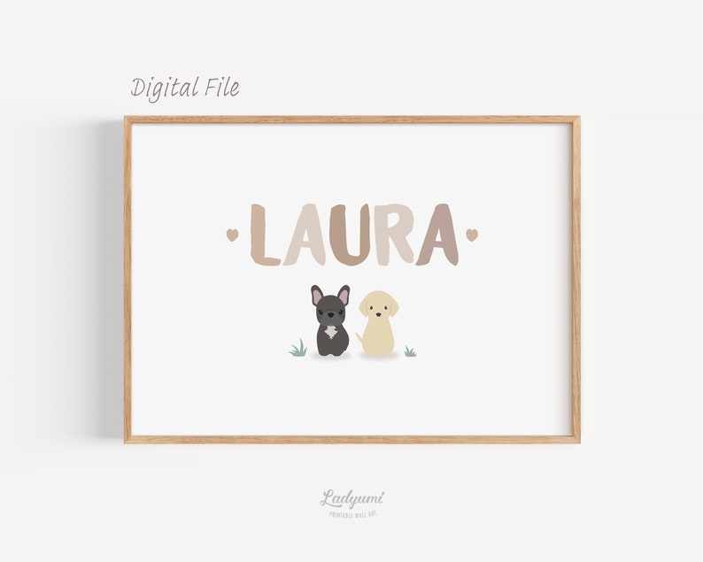 Dog Art for Nursery, Custom Name Print, Mom and Baby Gift, Personalized Dog Print, Dog Nursery, Kids Printable Wall Art, Digital Download image 8