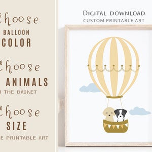 Hot Air Balloon Dog Print, Custom Kids Wall Art, Nursery Decor Dog, Mom and Baby Gift, Printable Digital Download Art image 1