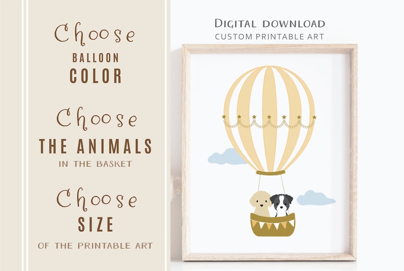Hot Air Balloon Dog Print, Custom Kids Wall Art, Nursery Decor Dog, Mom and Baby Gift, Printable Digital Download Art image 1